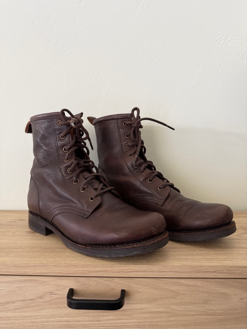Frye Veronica Flex Combat Leather Lace-Up Boots, Antique Brown, Women’s Size 8
